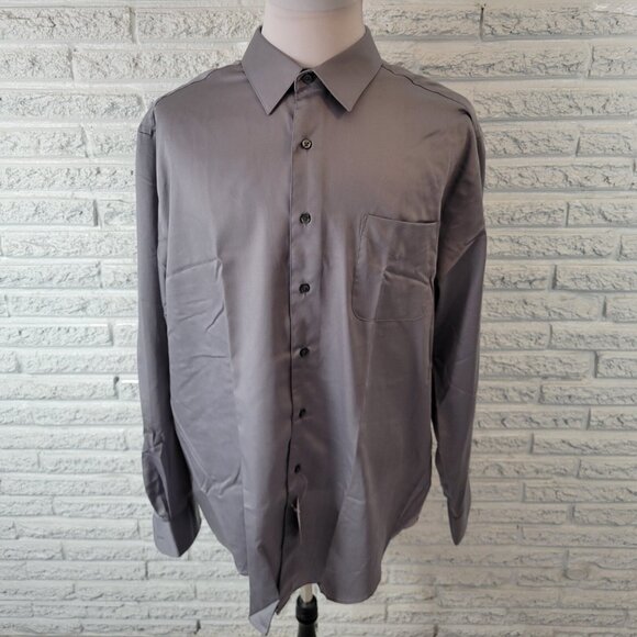 George Other - George Men Shirt 2XL Long Sleeve Gray Cotton Blend Button Up Lightweight GRA23E